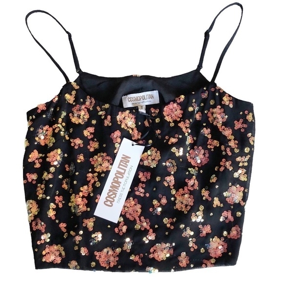 Cosmopolitan X Dress The Population Crop Top Kimora  Floral Sequined XS - Picture 1 of 8